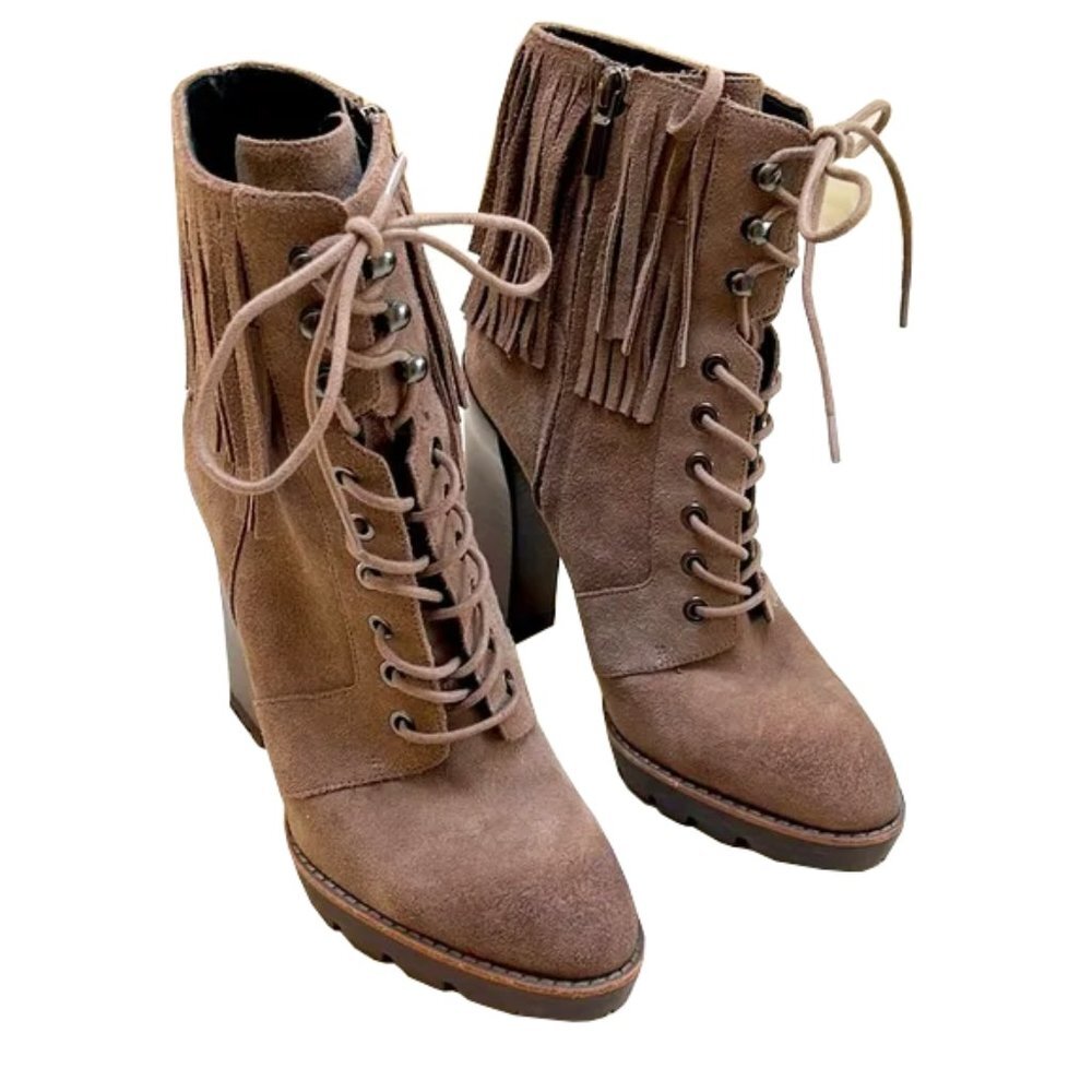 💜🤑 KENENTH COLE NY fringe suede Heeled Boots 8.5M